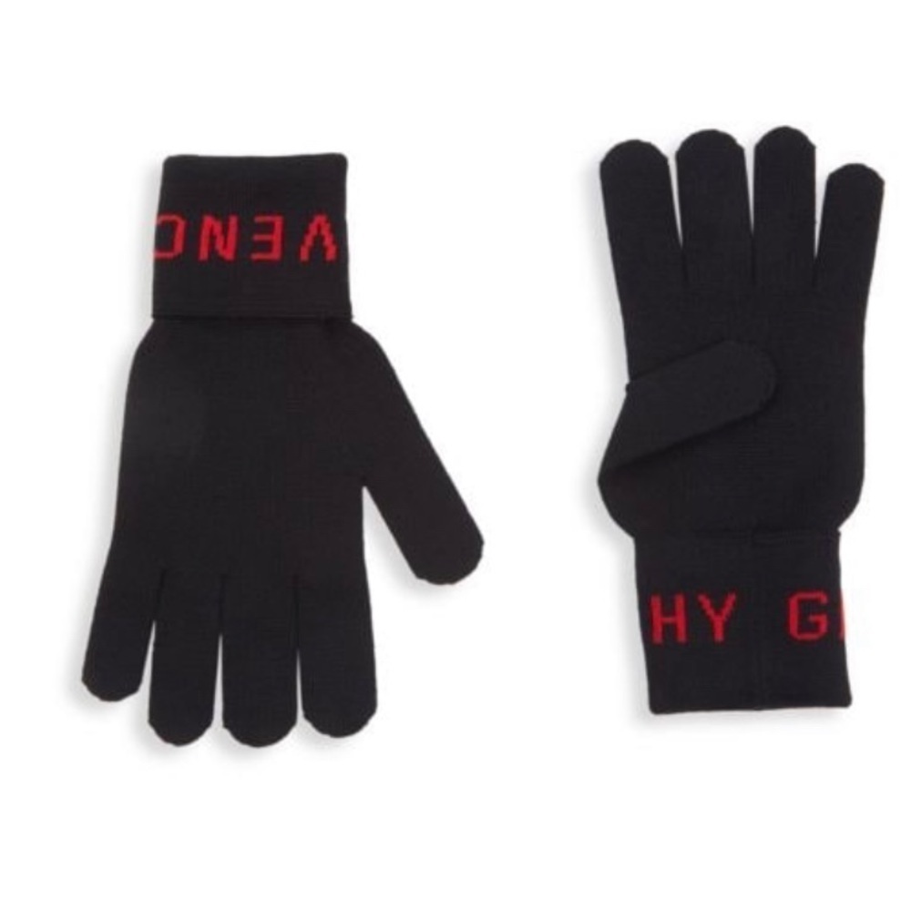 New Givenchy Black Logo Wool Gloves